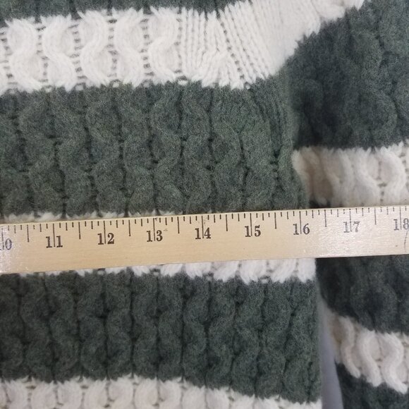 J Crew Chunky Cable Knit Sweater Women's S Merino Wool Green White Striped - Picture 13 of 14